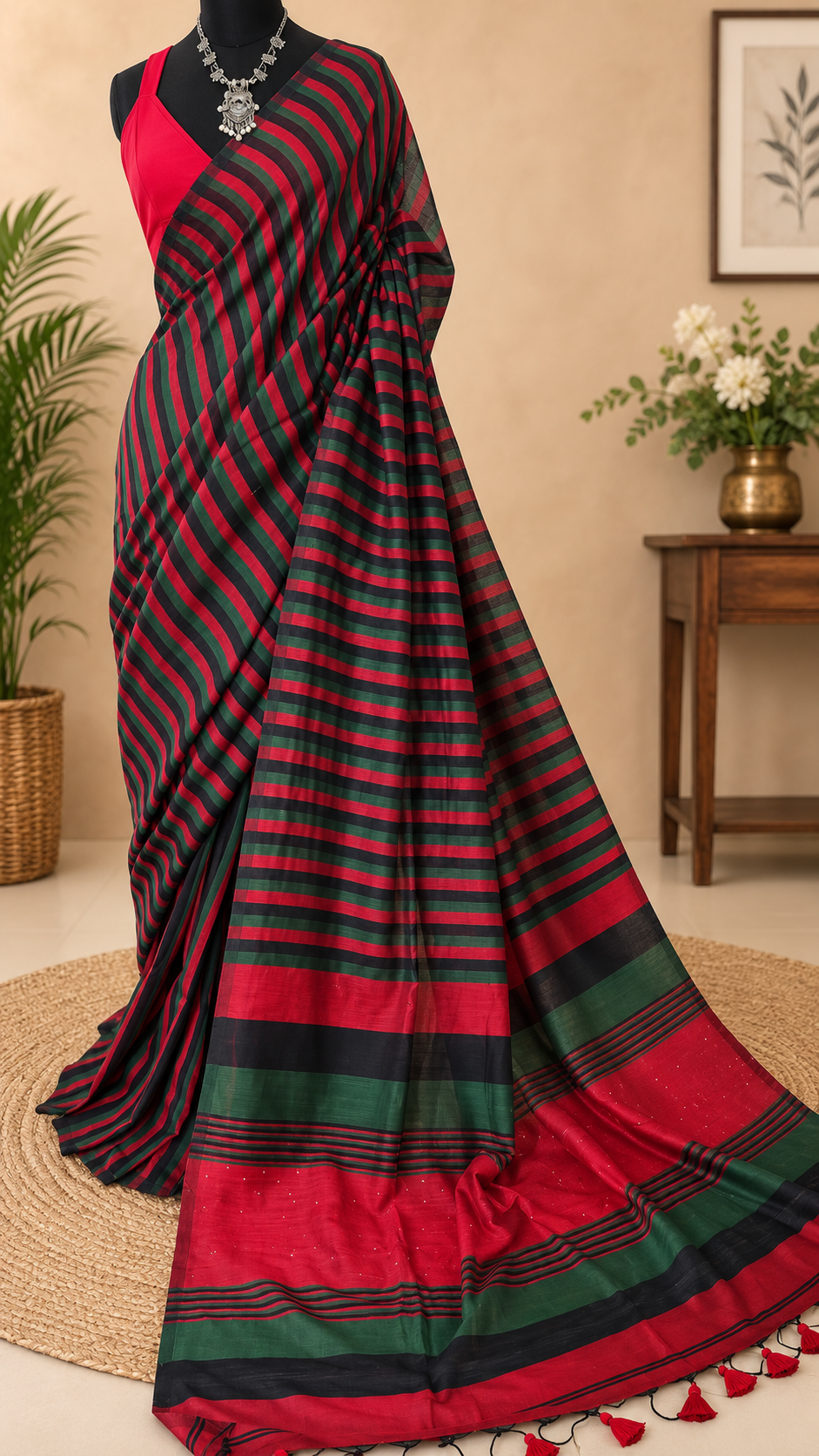 RangRekha Saree Maroon & Green