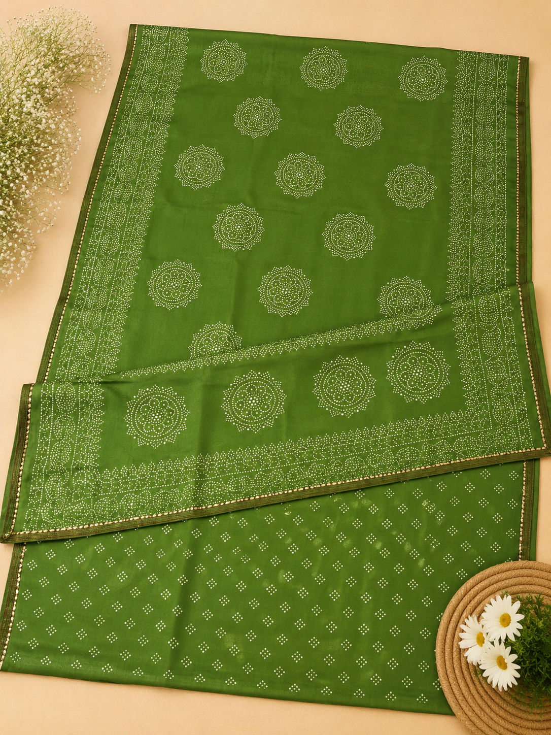 Green Bandhani Saree