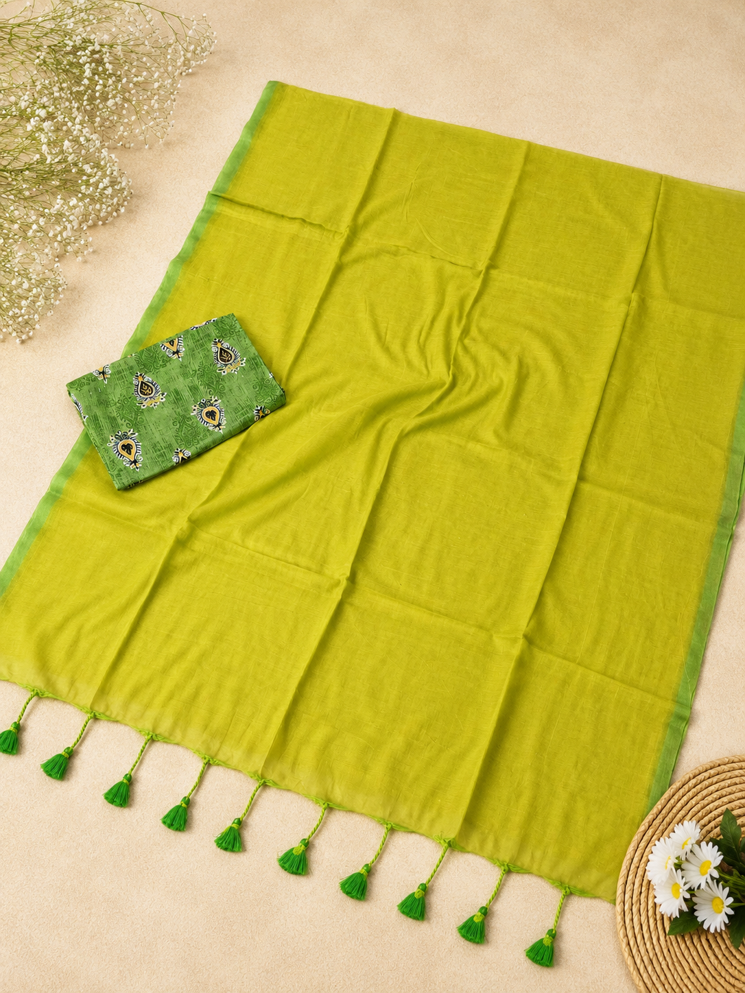 Green MulMul Saree