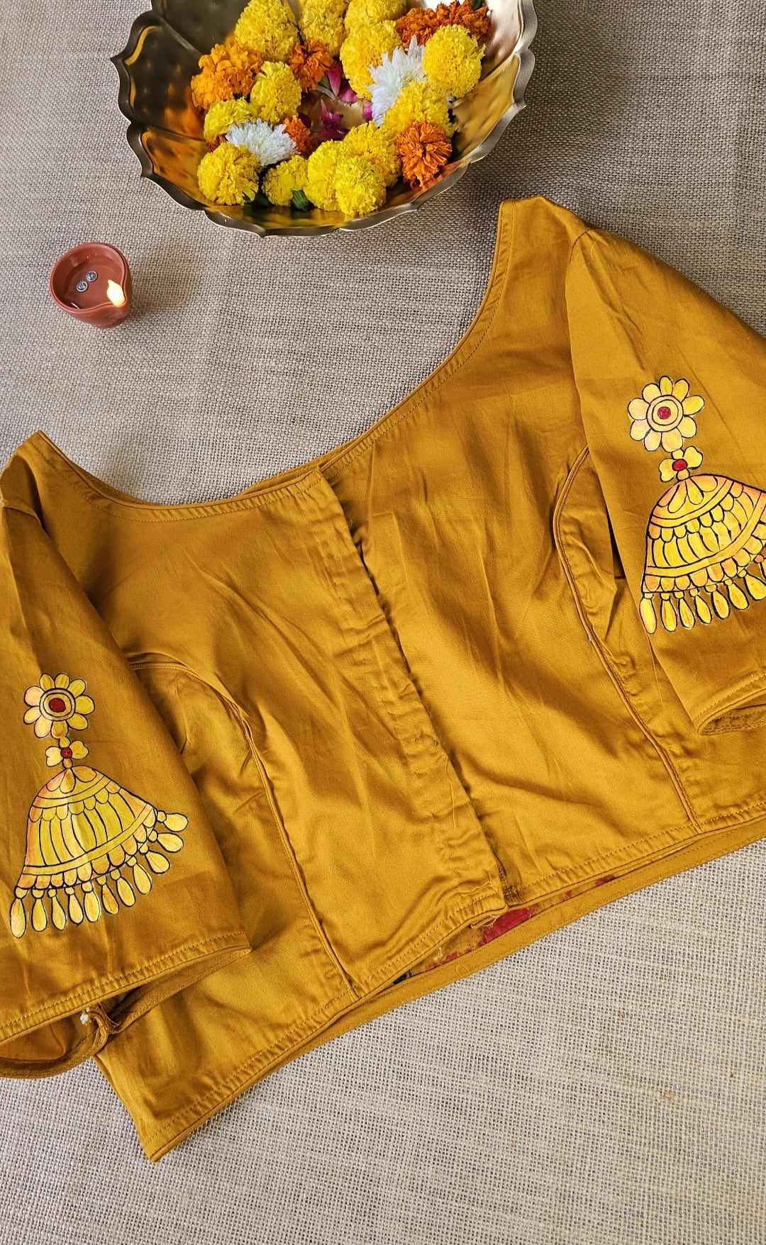 Hand-Painted Bridal Blouse - Mustard