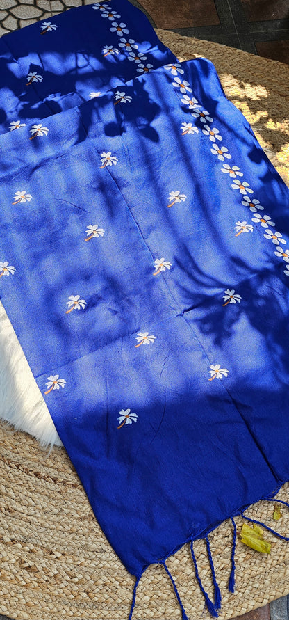 MulMul Flower HandPaint Saree 3