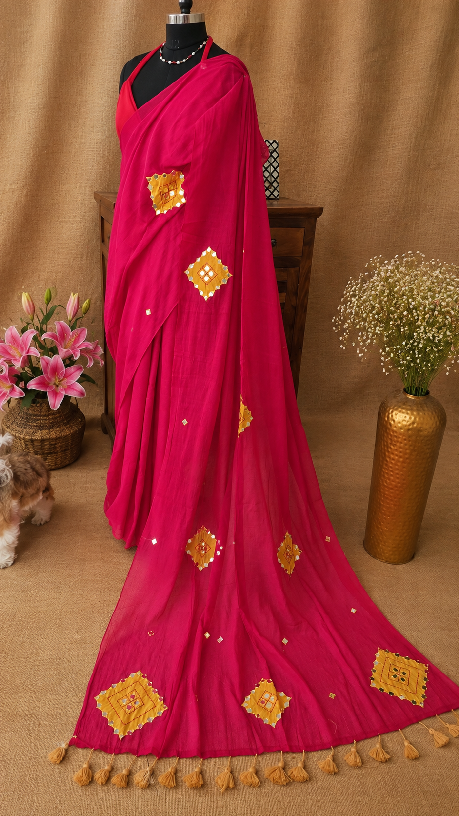 Rooh- Rose Mul Cotton Patch work Saree