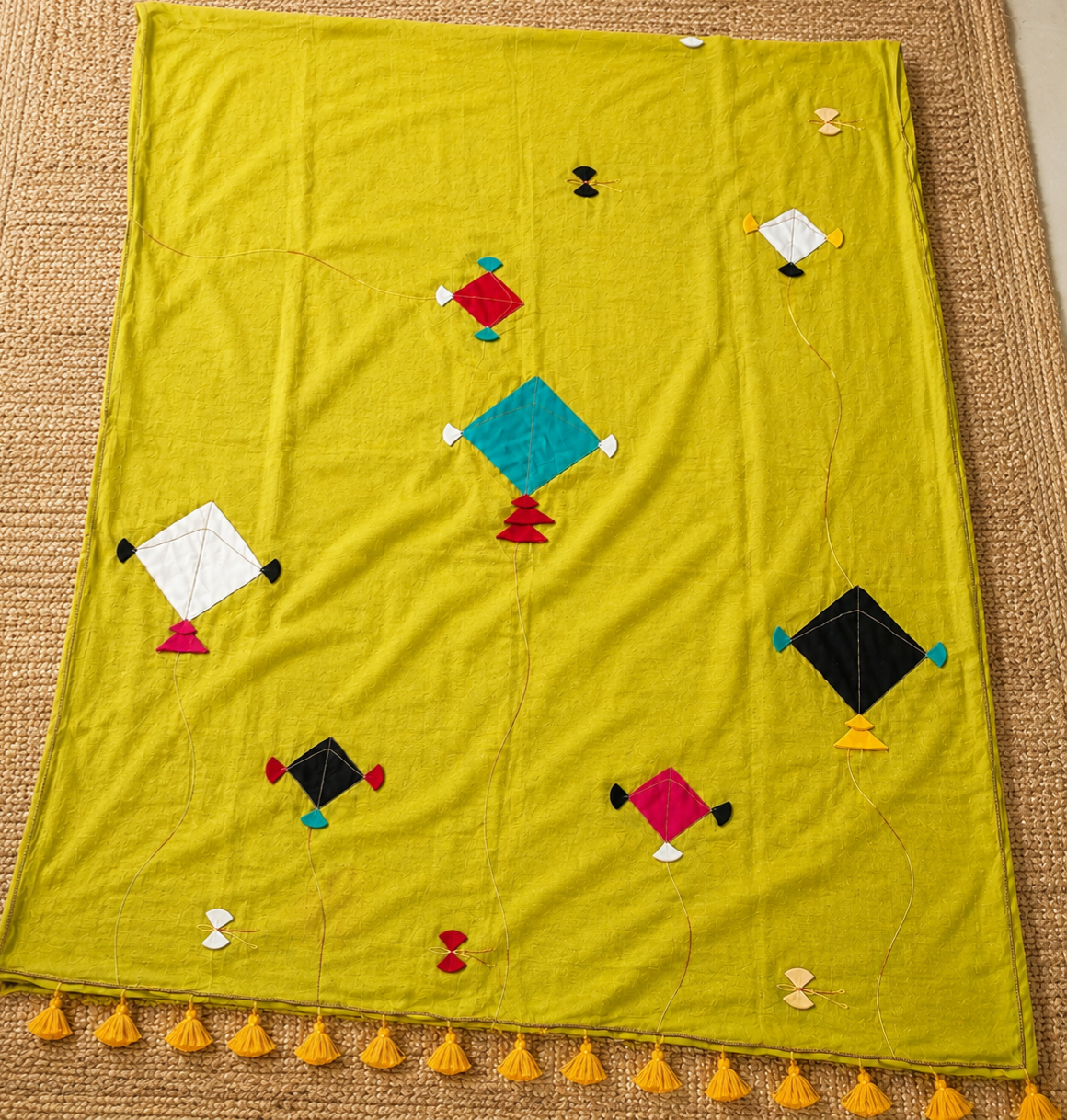 Patang- Green Mul Cotton Patch work Saree
