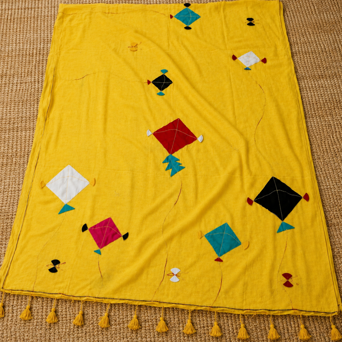 Patang- Yellow Mul Cotton Patch work Saree