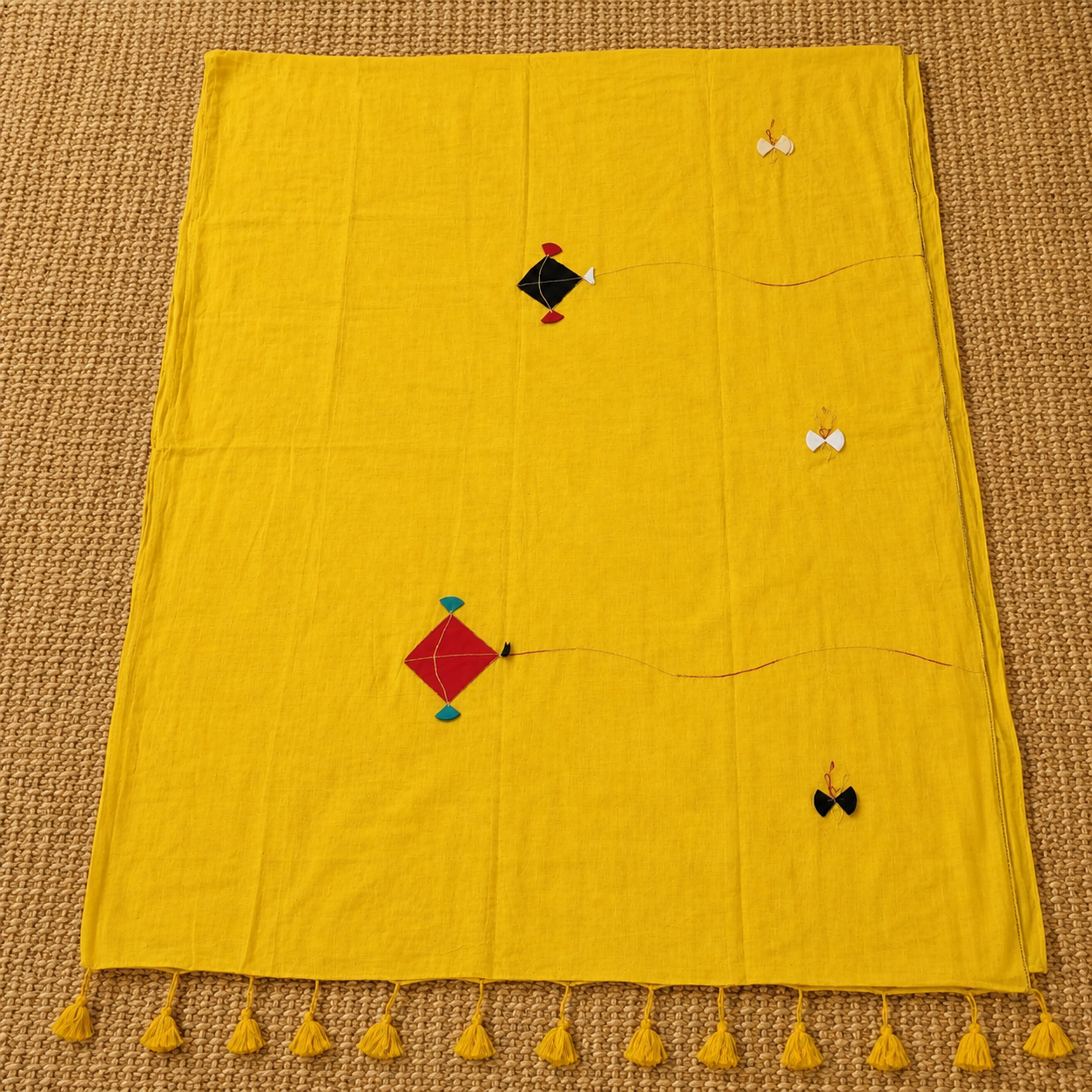 Patang- Yellow Mul Cotton Patch work Saree