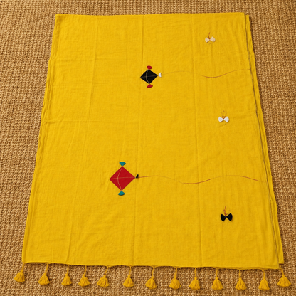 Patang- Yellow Mul Cotton Patch work Saree