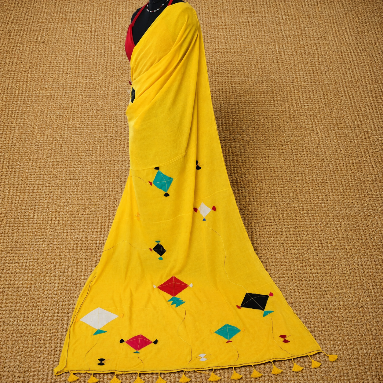 Patang- Yellow Mul Cotton Patch work Saree
