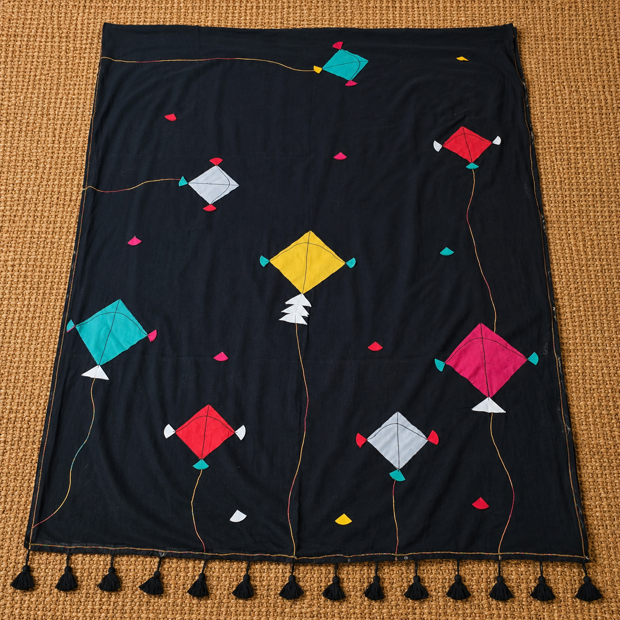 Patang- Black Mul Cotton Patch work Saree