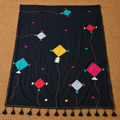 Patang- Black Mul Cotton Patch work Saree