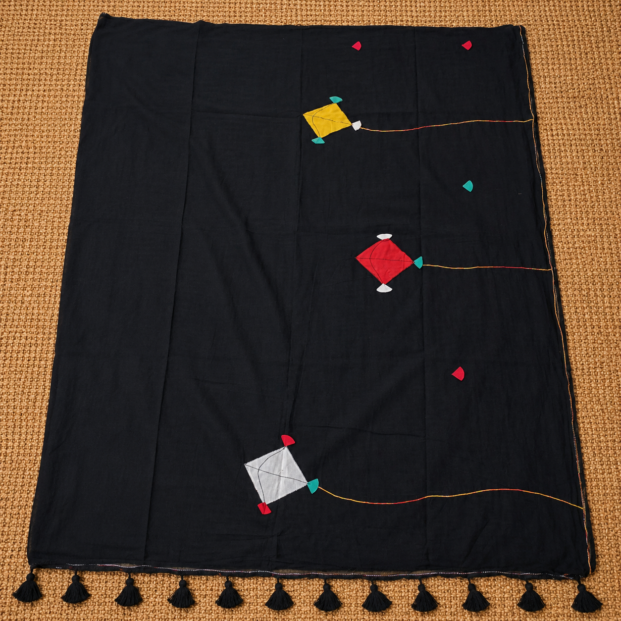 Patang- Black Mul Cotton Patch work Saree
