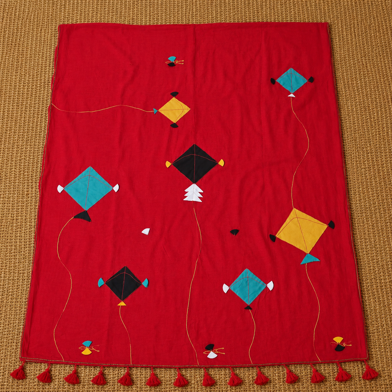 Patang- Red Mul Cotton Patch work Saree