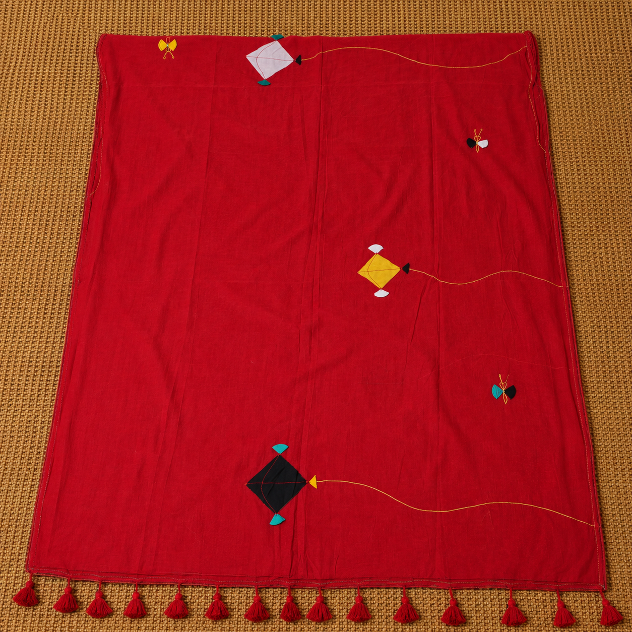 Patang- Red Mul Cotton Patch work Saree
