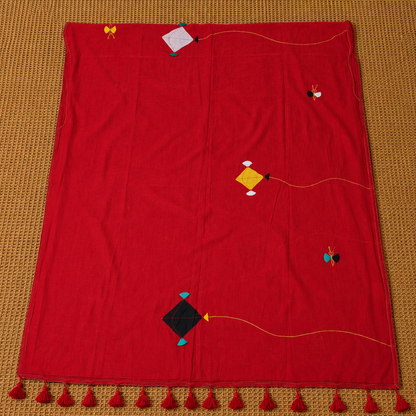 Patang- Red Mul Cotton Patch work Saree
