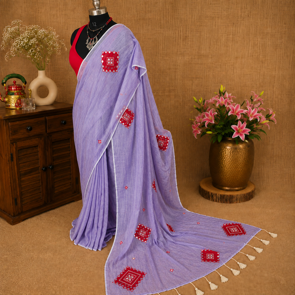 Rooh- Lavender  Mul Cotton Patch work Saree