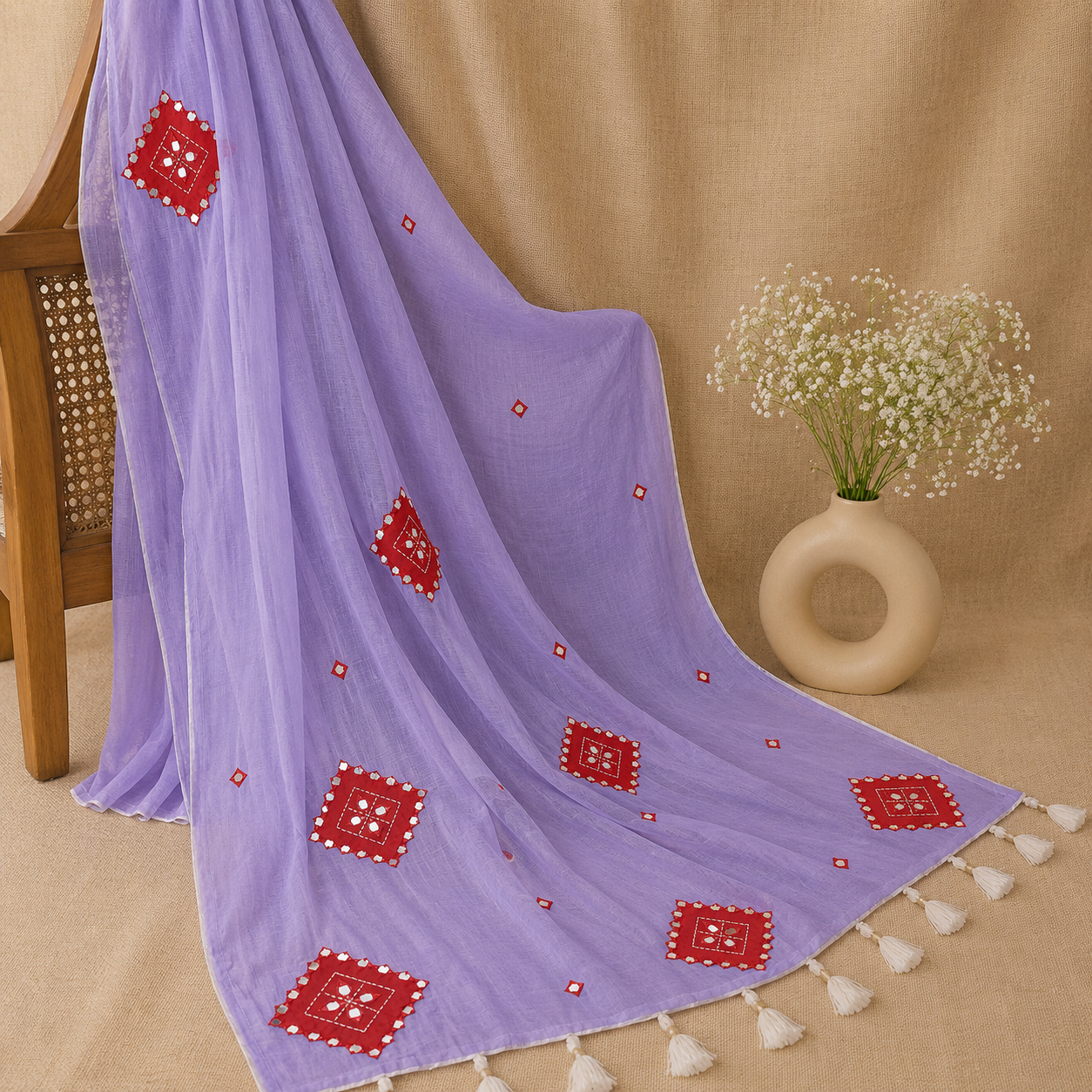 Rooh- Lavender  Mul Cotton Patch work Saree
