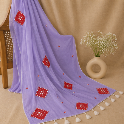 Rooh- Lavender  Mul Cotton Patch work Saree