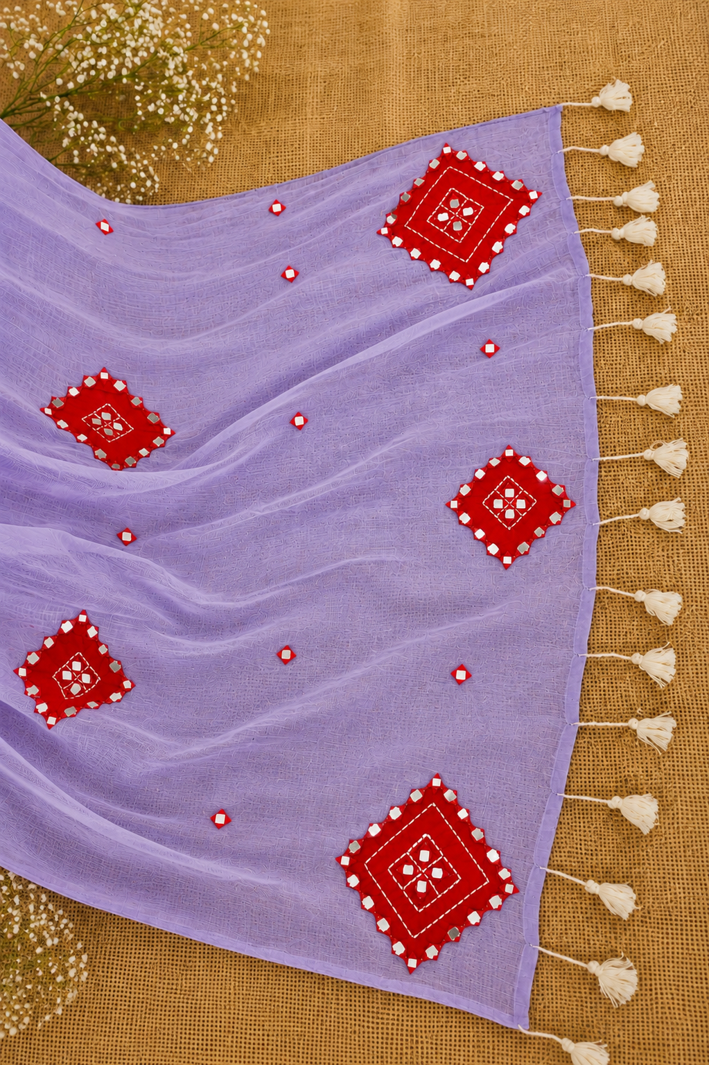 Rooh- Lavender  Mul Cotton Patch work Saree