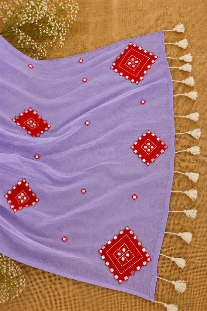 Rooh- Lavender  Mul Cotton Patch work Saree
