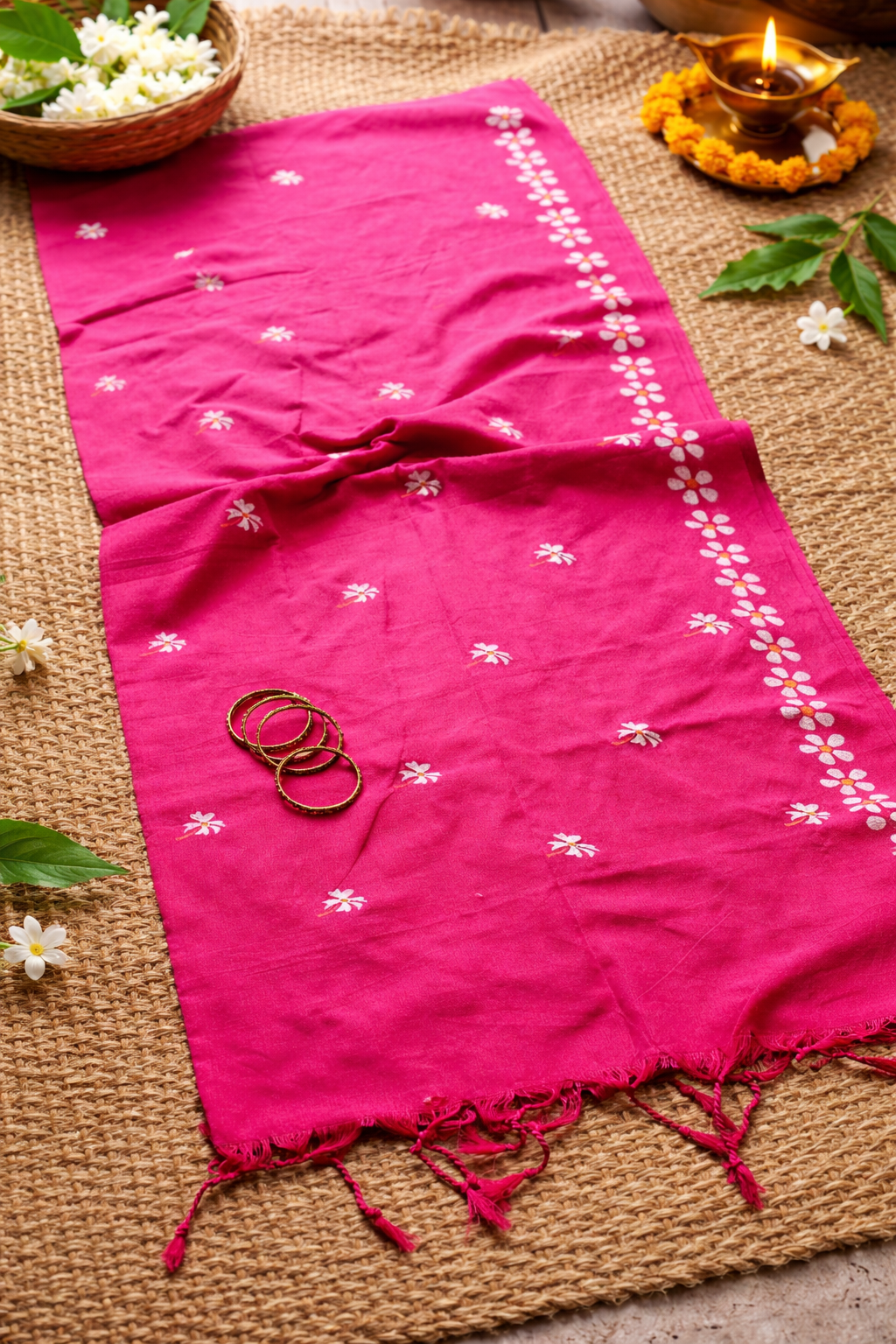 MulMul Flower HandPaint Saree 1