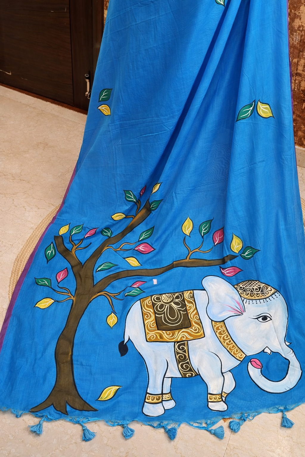 Gajraaj Handpaint Saree – Blue