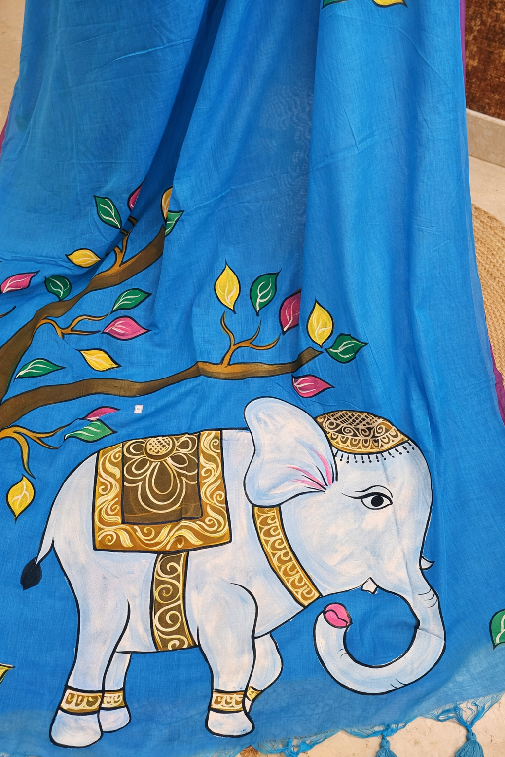 Gajraaj Handpaint Saree – Blue