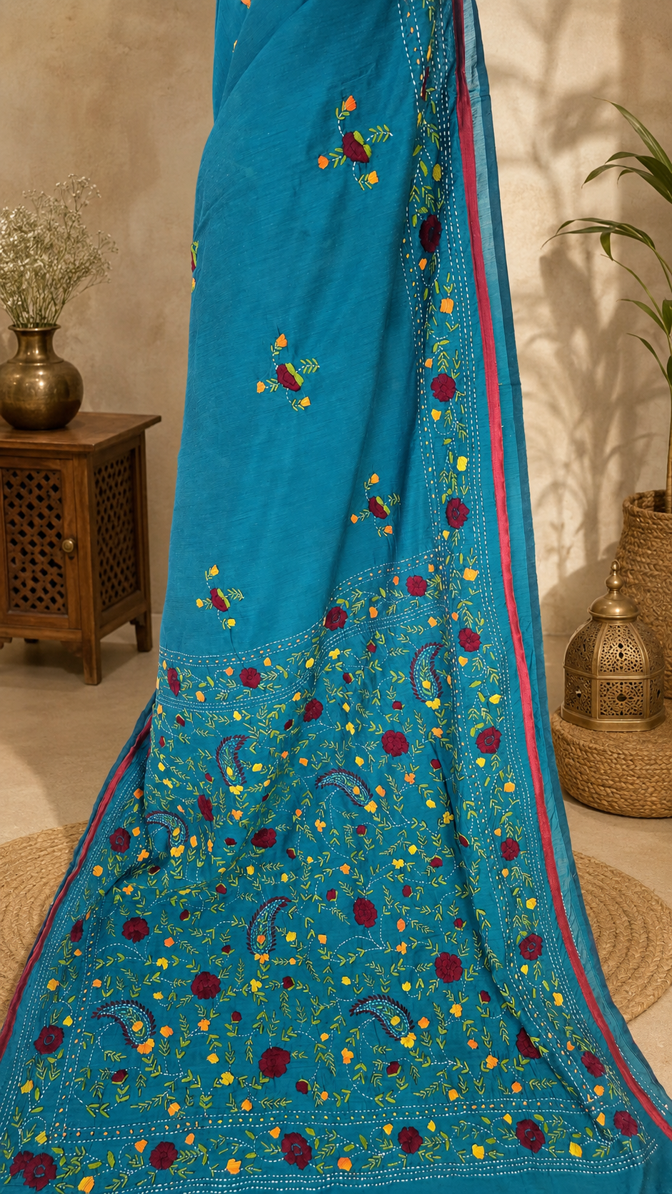 Noori Teal Green Heritage Embroidery Saree