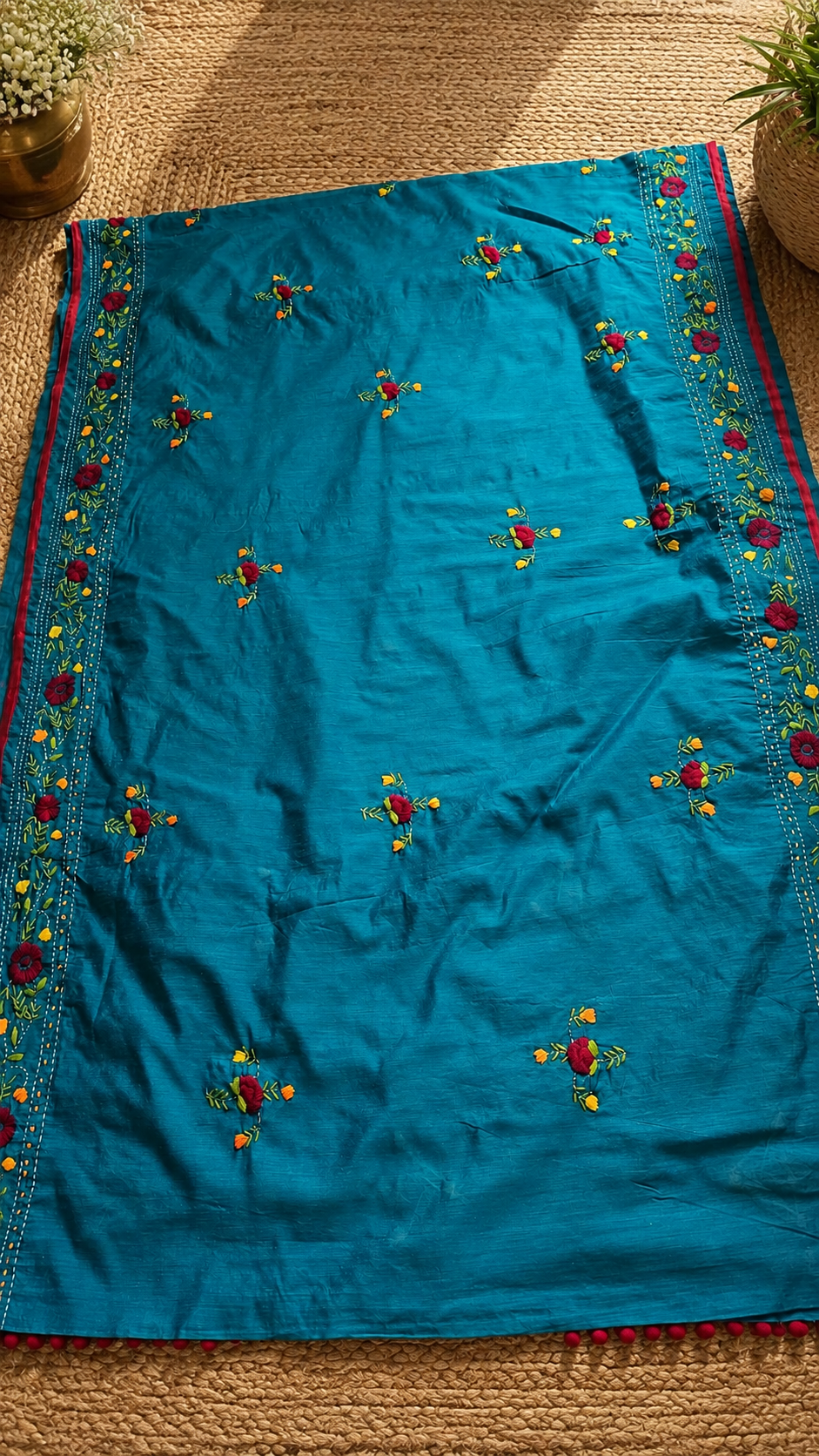 Noori Teal Green Heritage Embroidery Saree