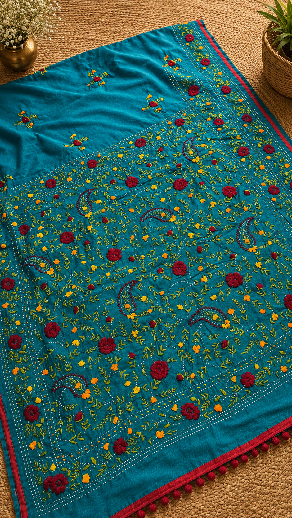 Noori Teal Green Heritage Embroidery Saree