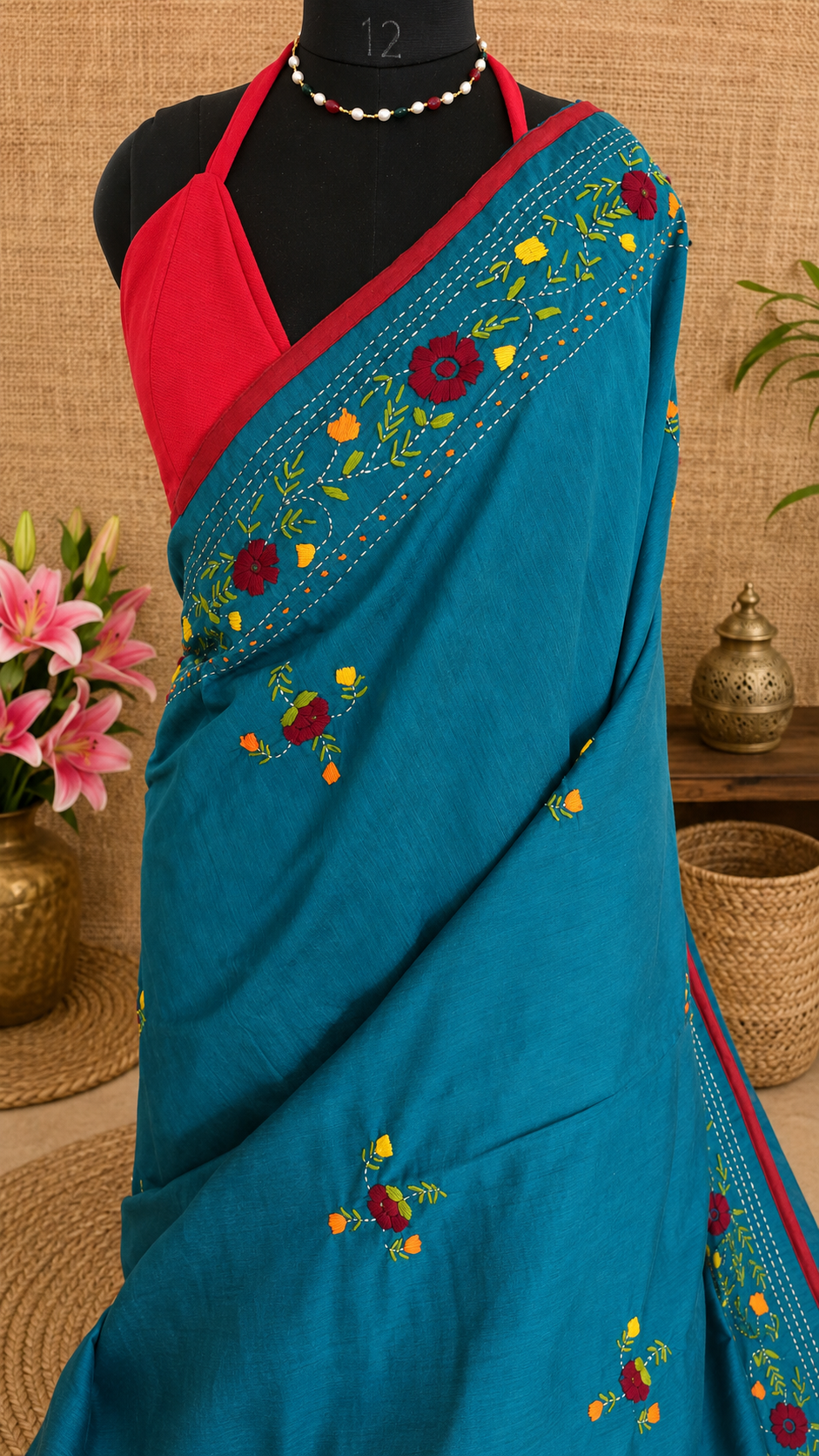 Noori Teal Green Heritage Embroidery Saree