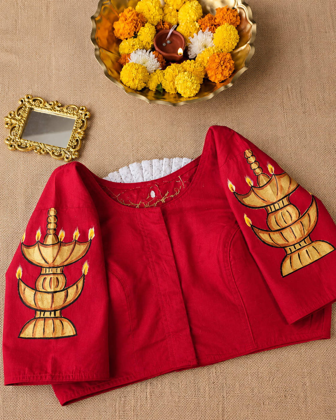 Hand-Painted Durga Maa Family Stitched Blouse