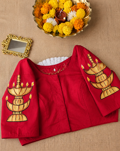Hand-Painted Durga Maa Family Stitched Blouse