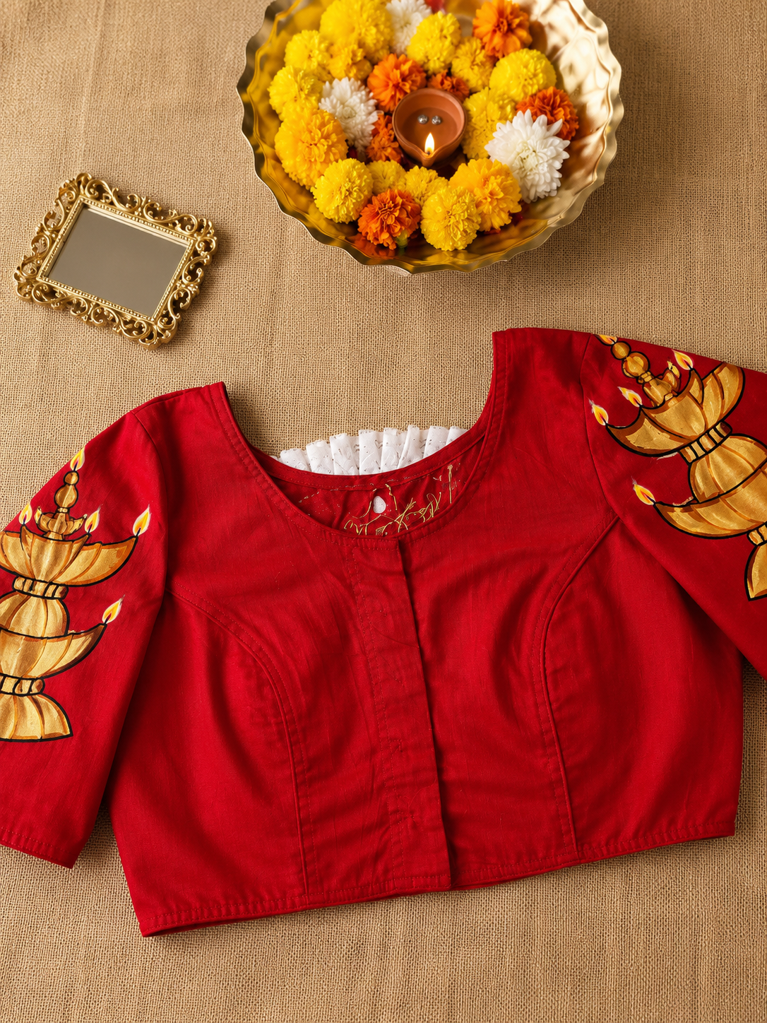 Hand-Painted Durga Maa Family Stitched Blouse