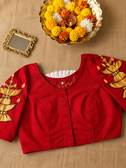 Hand-Painted Durga Maa Family Stitched Blouse