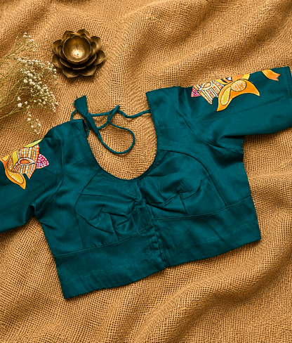 Hand-Painted Lord Ganesha Blouse - Green