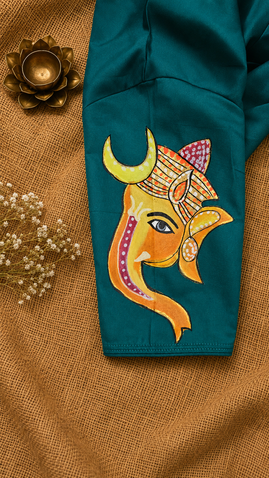Hand-Painted Lord Ganesha Blouse - Green