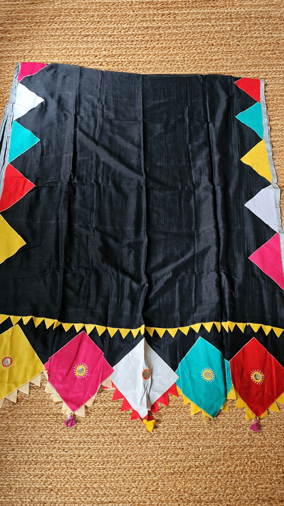 Boho Patchwork Saree – Black 2 Multicolor