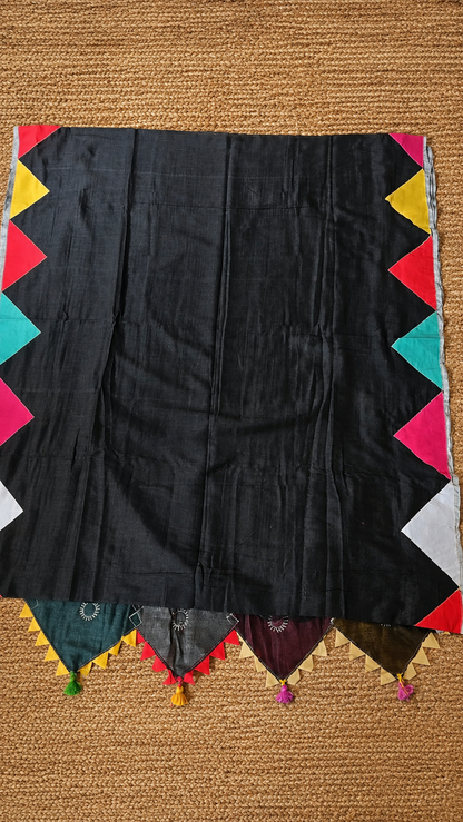 Boho Patchwork Saree – Black 2 Multicolor