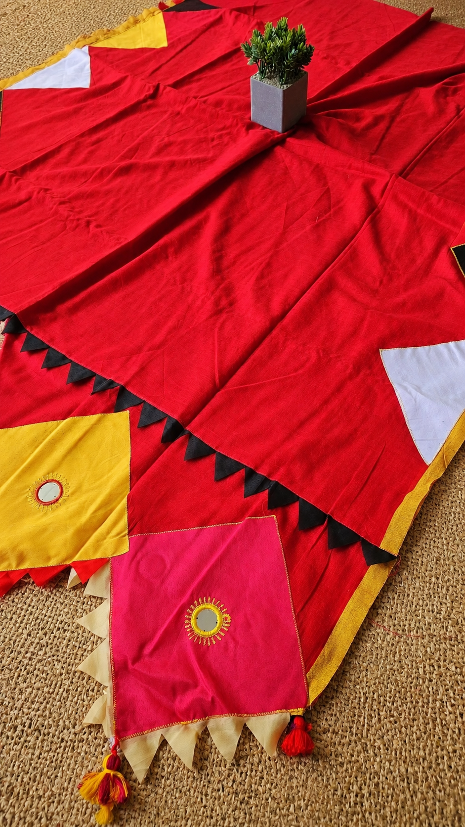 Boho Patchwork Saree – Red