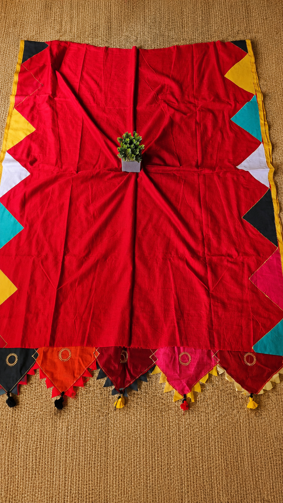 Boho Patchwork Saree – Red