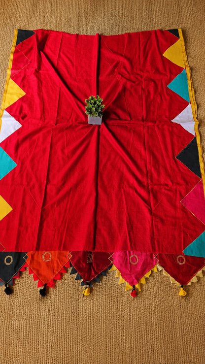 Boho Patchwork Saree – Red