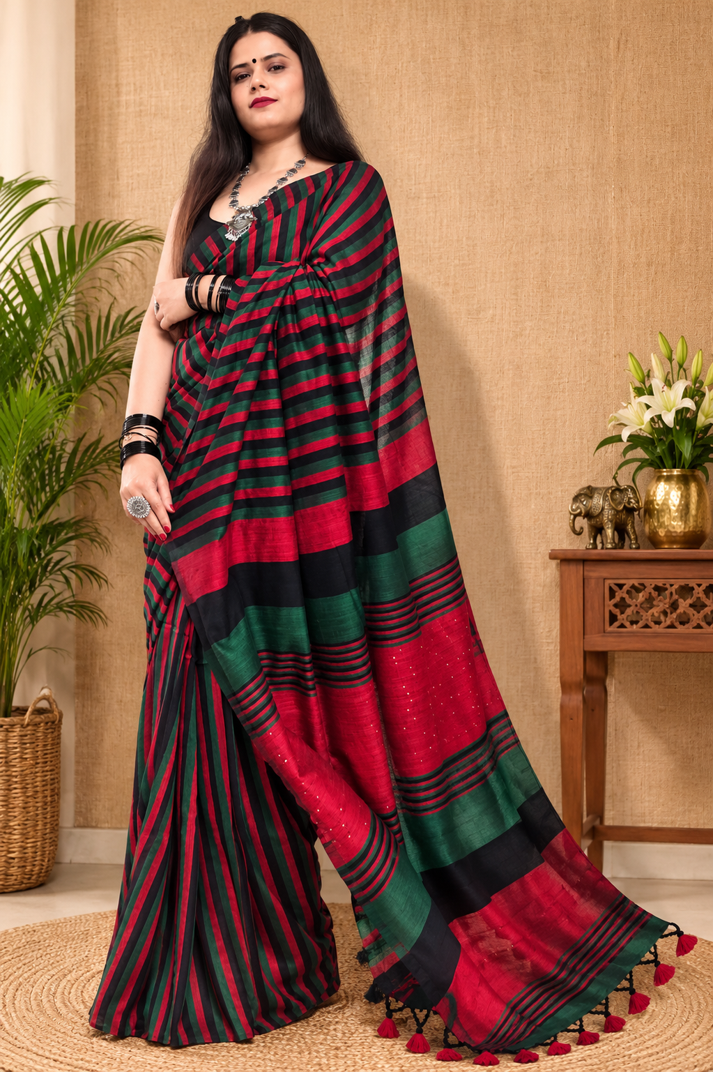 RangRekha Saree Maroon & Green