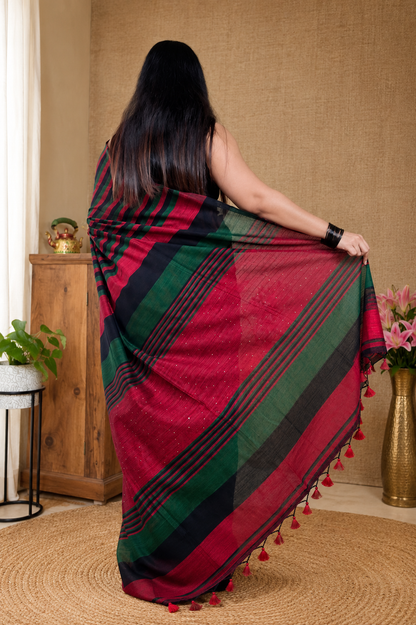 RangRekha Saree Maroon & Green