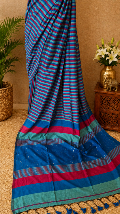 RangRekha Saree Pink & Blue