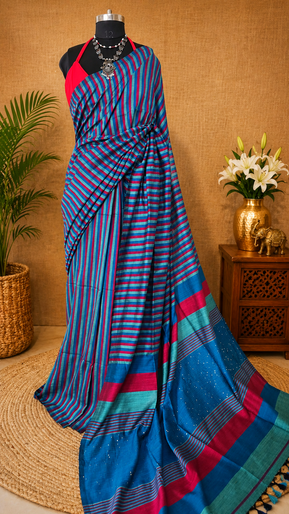 RangRekha Saree Pink & Blue