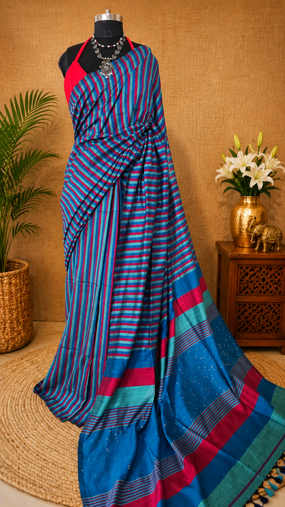 RangRekha Saree Pink & Blue