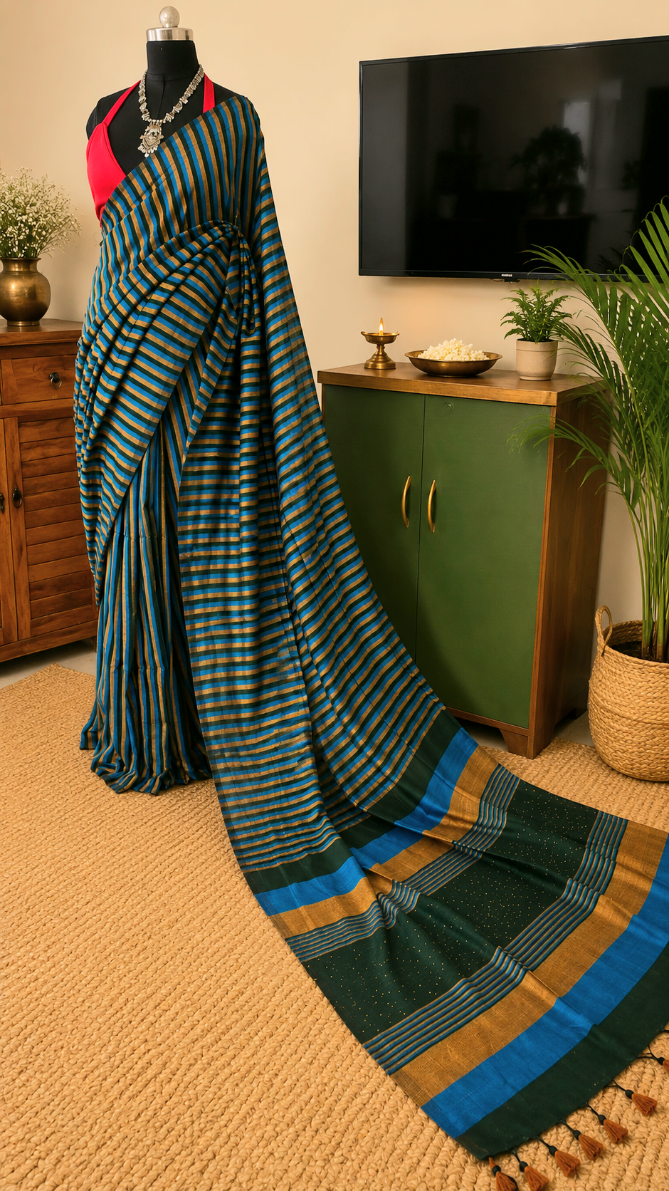 RangRekha Saree Blue & Green 2