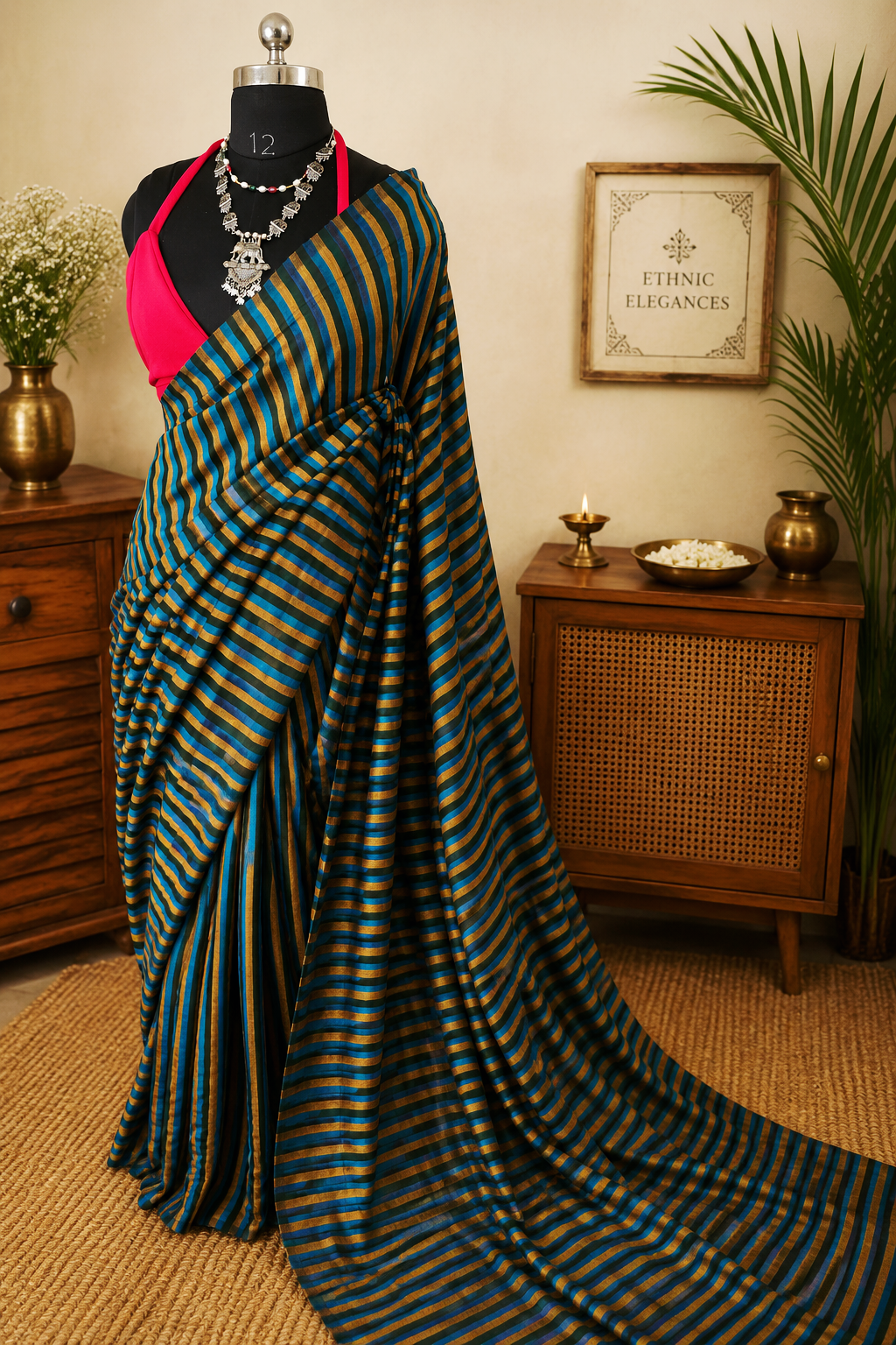 RangRekha Saree Blue & Green 2
