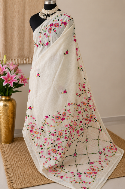 Ivory Gulbahar Saree
