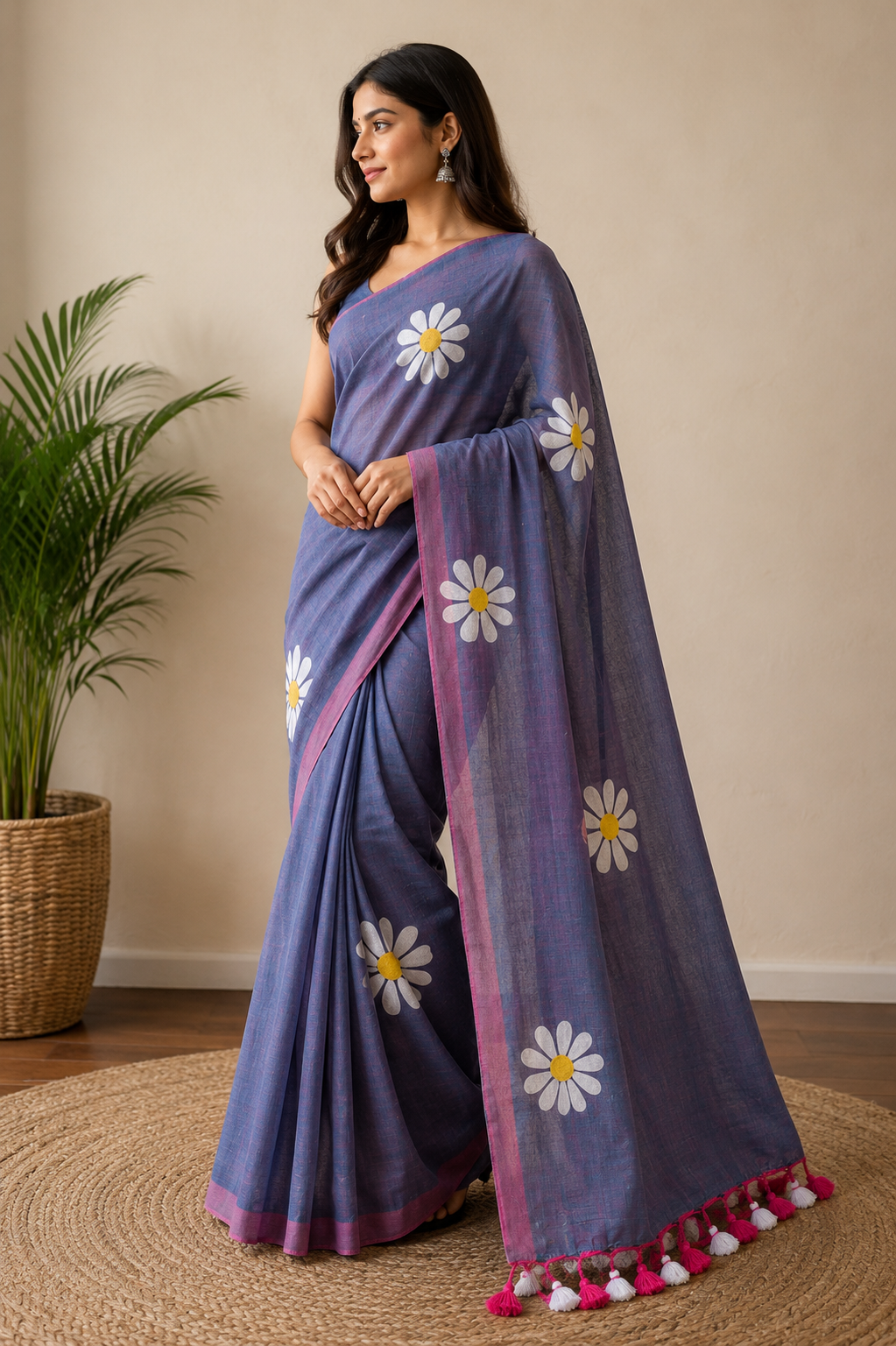 HandPaint SunFlower Grey Saree