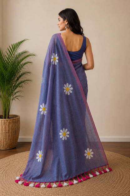 HandPaint SunFlower Grey Saree